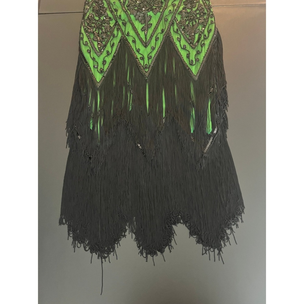 PrettyGuide Green Black Sequin Fringe Flapper Dress 1920s Gatsby Style L (1098) - Picture 14 of 16